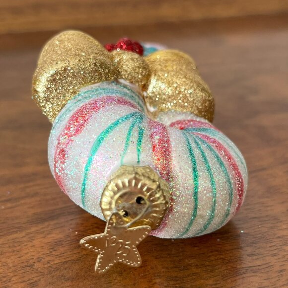 12/25 Blown Glass Candy Cane Ornament Large 5" Peppermint Stick Glitter Holiday - Picture 7 of 12